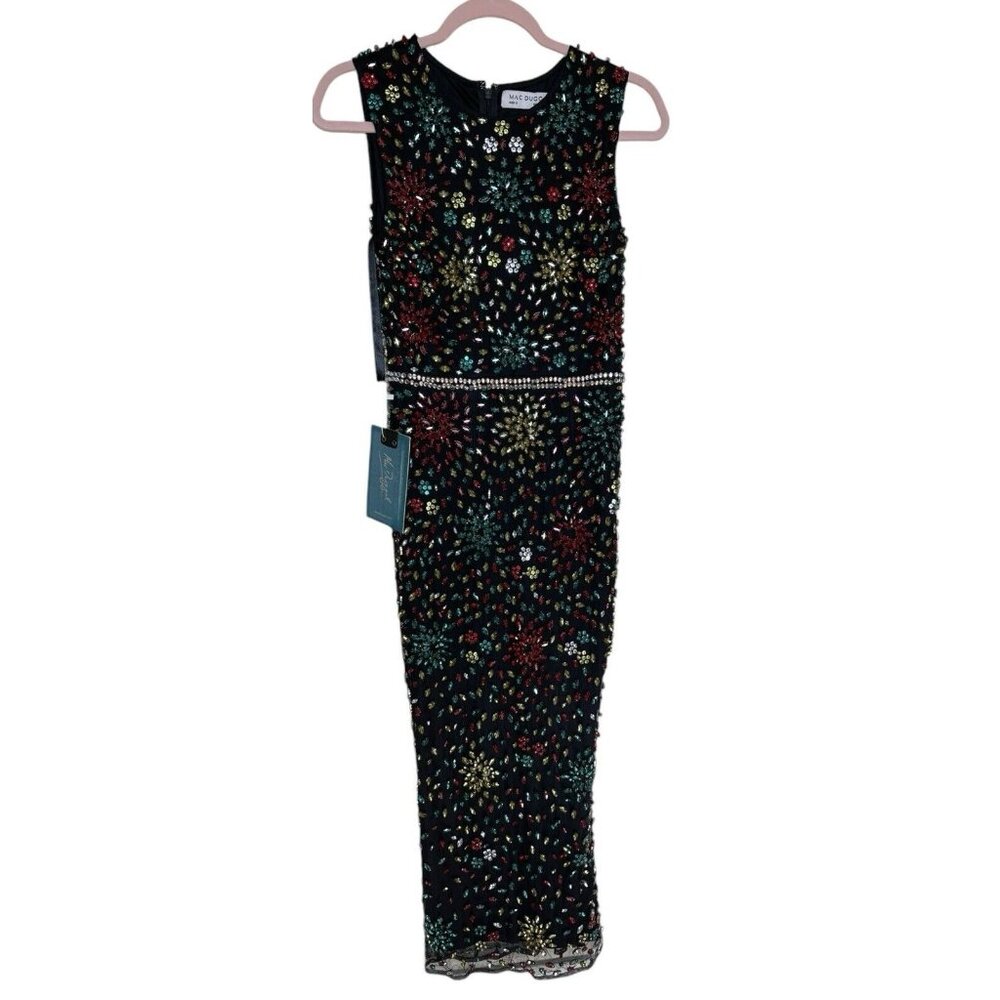 Mac Duggal Gown Dress Size 2 Holiday Rhinestones Red Green Black‎ 93842 $598